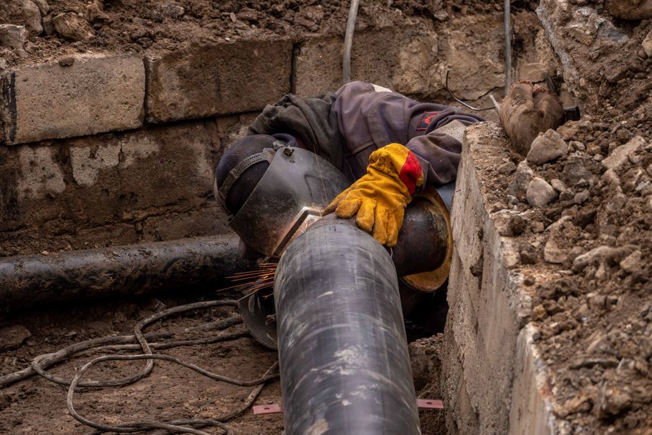 Welding works on a petroleum pipeline