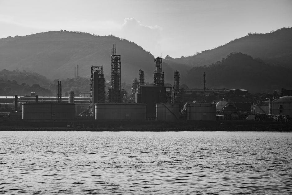 Petroleum refinery at dusk